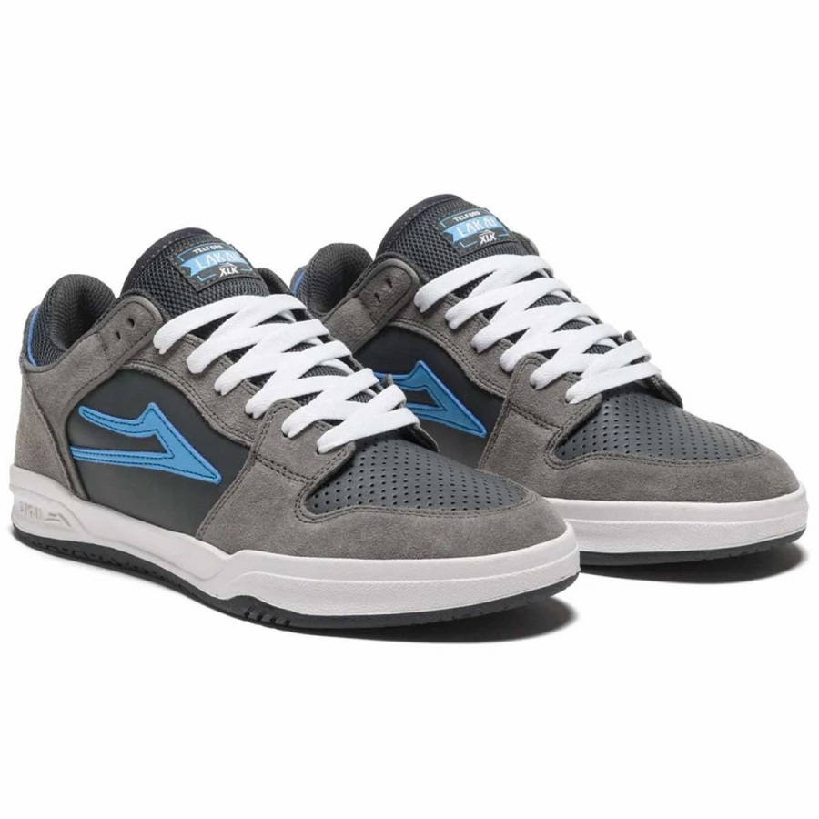 Shoes * | Lakai Telford Low Skate Shoes, Grey/Cyan Suede