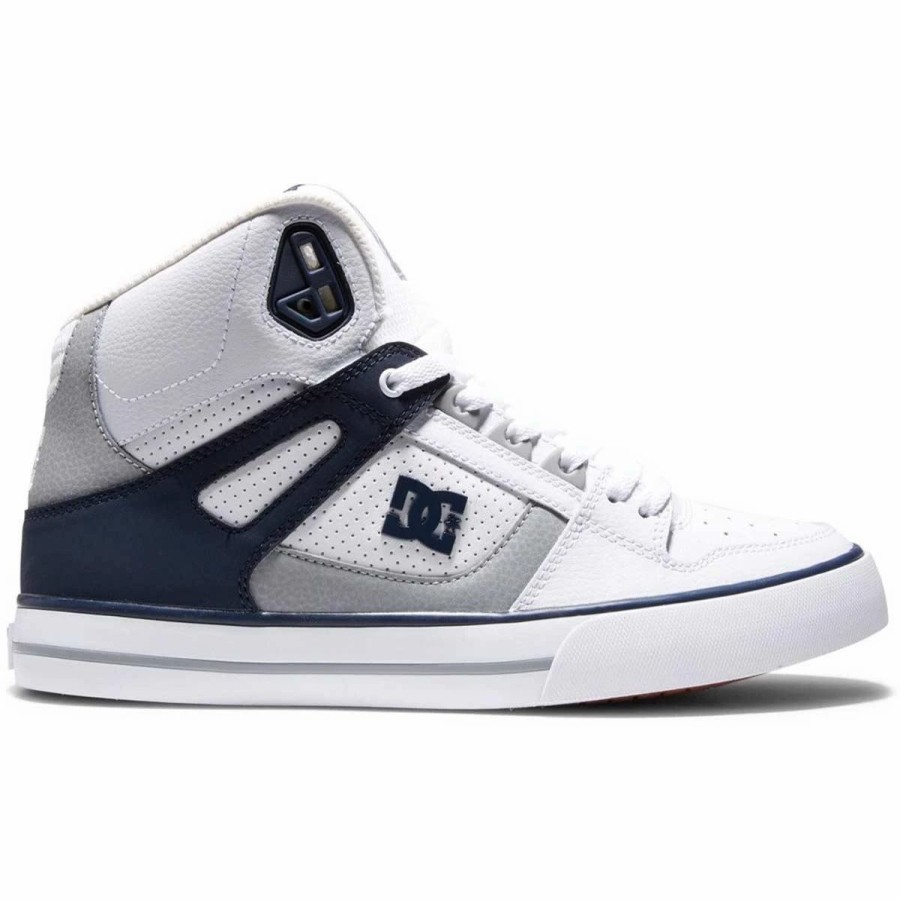 Shoes * | Dc Shoes Pure High Top Skate Shoes, White/Navy-9