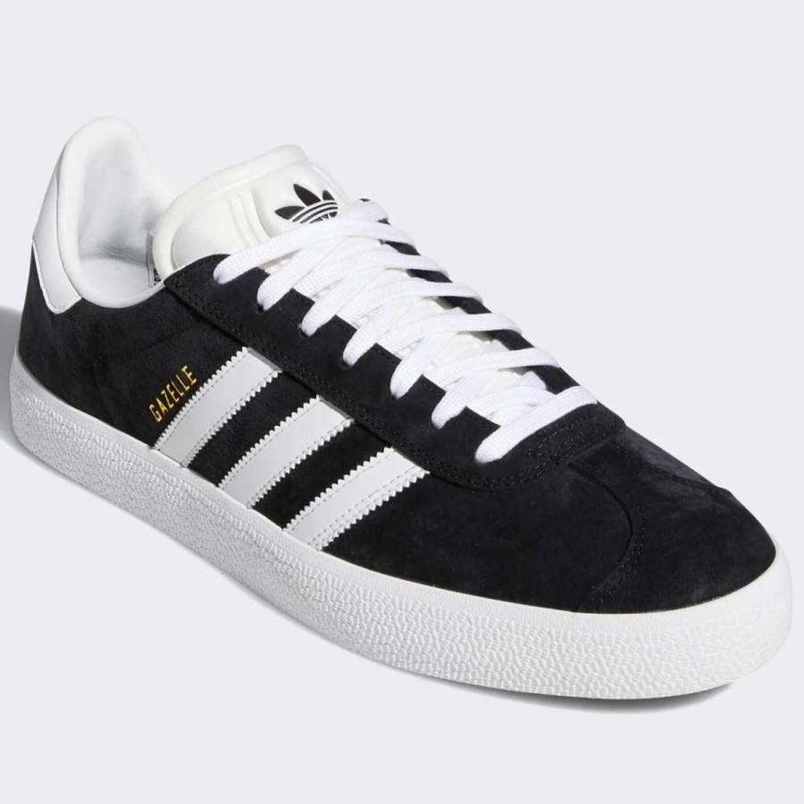 Shoes * | Adidas Gazell Adv Skate Shoes, Black/White/Gold